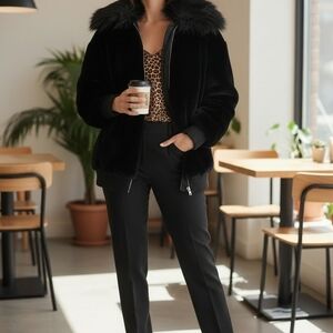Steve Madden Black Bomber Jacket with Faux Fur Collar